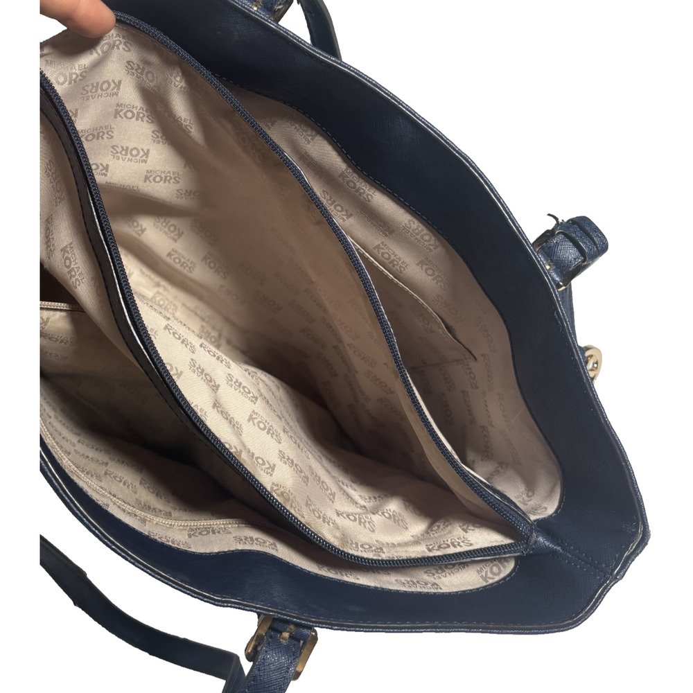 Michael Kors Navy Blue School College Tote Shoulder Bag Gold Hardware Large - Picture 13 of 16